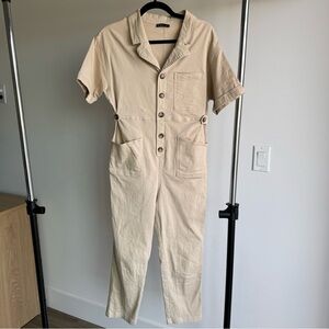 Very J Tan Short Sleeve Rayon Jumpsuit Size Small
